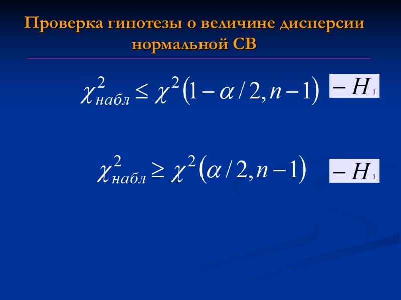 Проверка гипотезы о величине дисперсии нормальной СВ Проверка гипотезы о величине дисперсии нормальной СВ